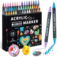 اقلام ماركر اكريليك 48 لون راسين لجميع الاسطح برأس دقيق ورأس نقطي للخشب، القماش، الحجر، السيراميك، لوازم الفنون والحرف اليدوية